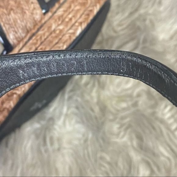 Stuart Weitzman | Natural Straw Espadrille Patent Leather Wedge Platform Sandals - Picture 9 of 11